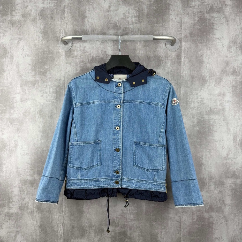 Authentic Moncler Light Blue Jean Jacket with Navy Accents